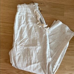 Beige High-Waisted Linen Pants
